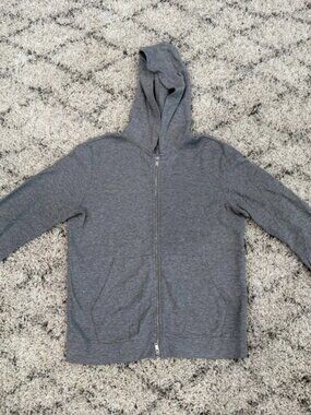 Theory Men's Grey Waffle Knit Zip-up Hoodie - Medium